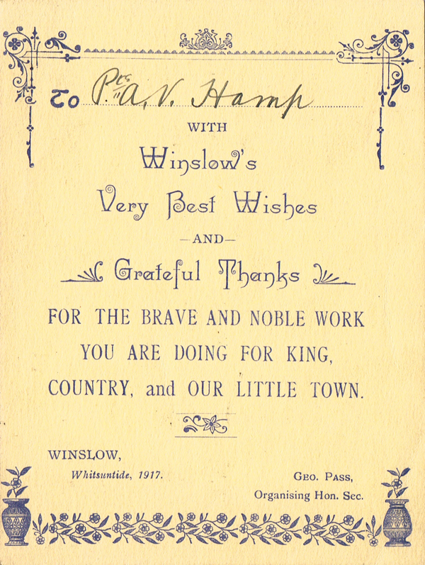 Card sent to Albert Hamp